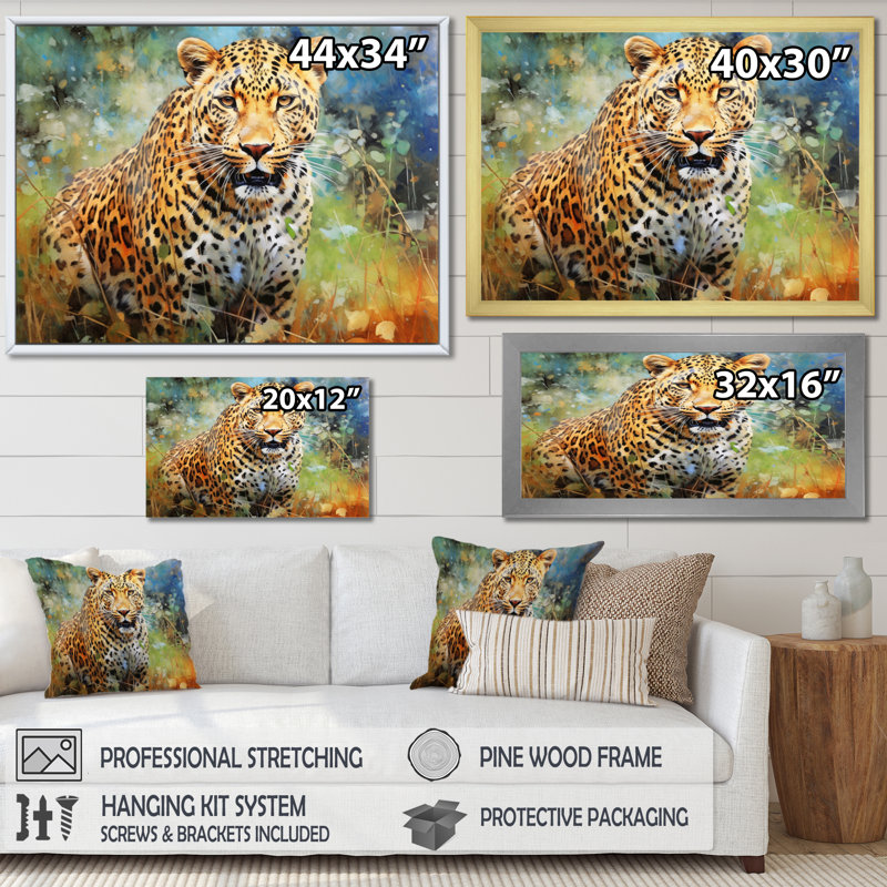«Leopard Grace IV», reproduction d'art mural animaux, H 30 po x l 40 po x P 1,5 po, Cadre simple noir