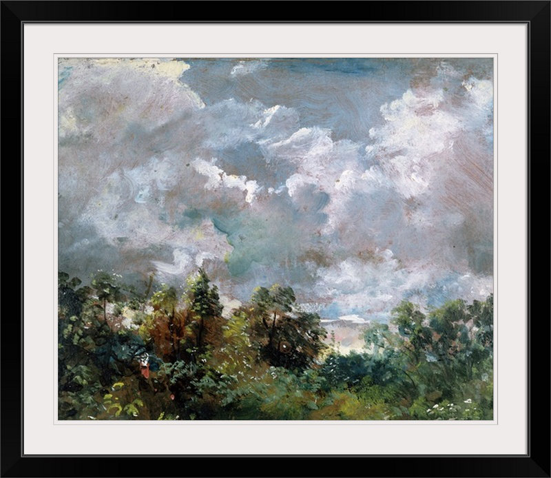 «Study of Sky and Trees» par John Constable, reproduction d'art, H 32 po x l 38 po x P 1 po, Cadre noir