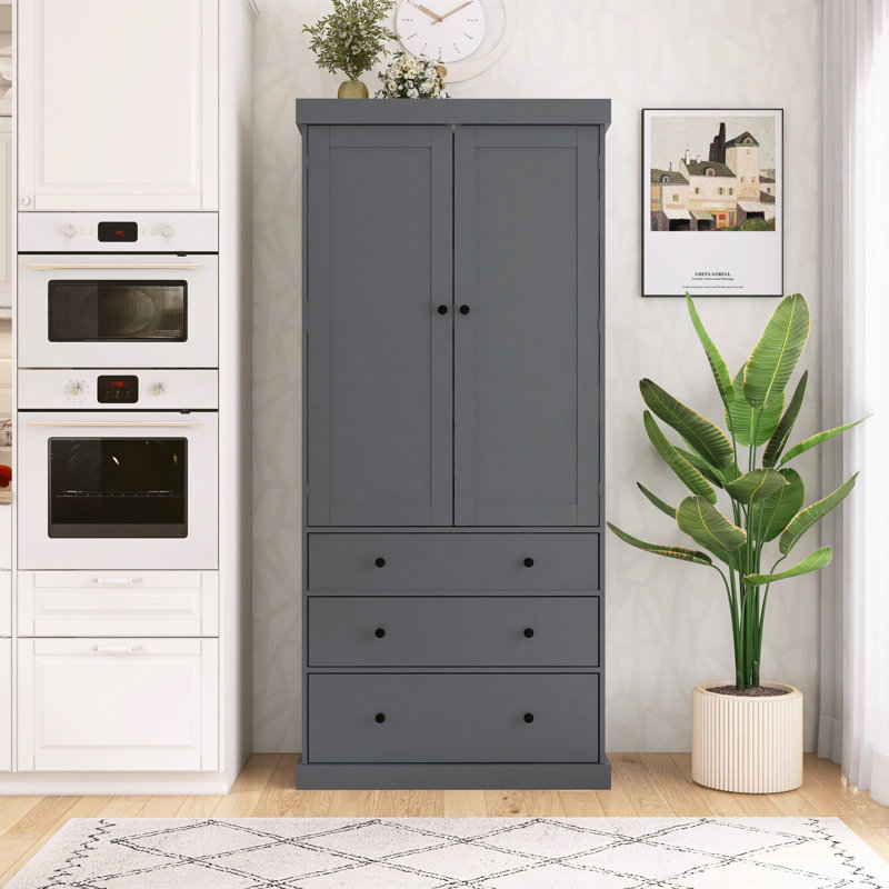 Farmhouse Kitchen Pantry - Armoire de rangement haute avec tablettes et tiroirs réglables, Gris