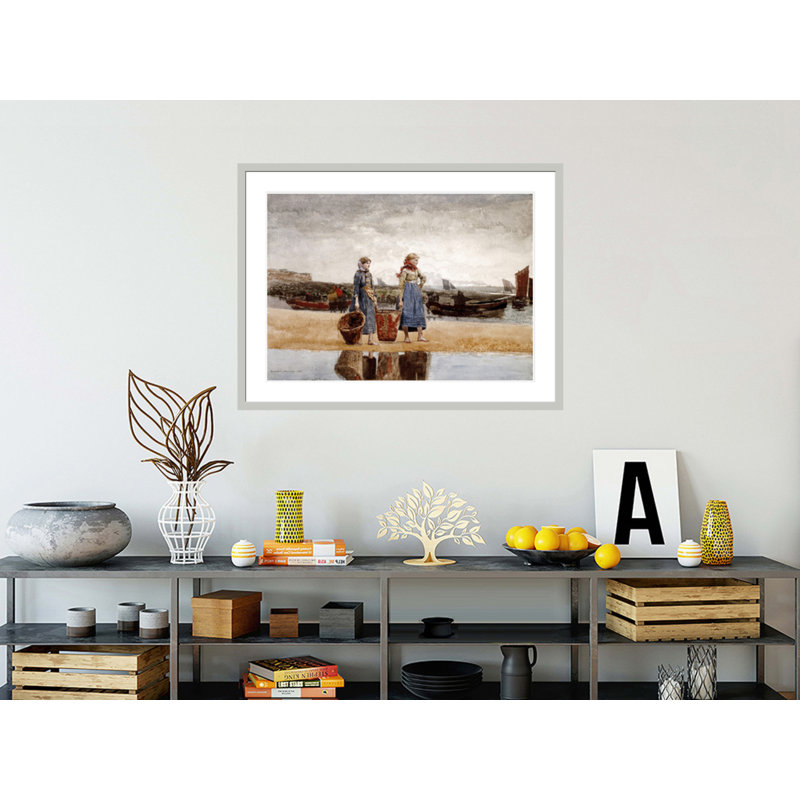 «Two Girls on The Beach Tynemouth» par Winslow Homer, impression giclée sur cadre, 31,42 po H x 41,5 po L