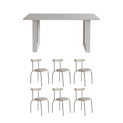 Simple white rectangular rock dining table set