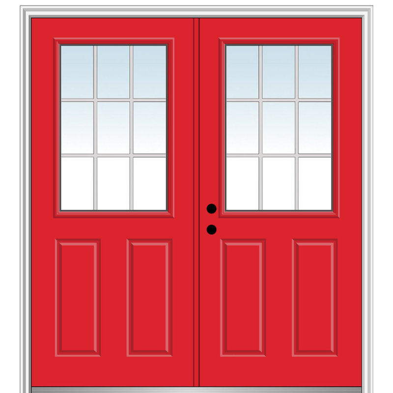 Portes d'entrée intérieures pré-montées en fibre de verre apprêtée avec grilles internes, S'ouvre à droite vers l'intérieur
