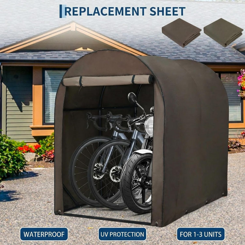 420D Heavy Duty Bike Shelter Replacement Cover, 3-Bike Capacity, Waterproof UV-Resistant Outdoor Storage Unit for Carport Garage, Army Green, W156×D220×H165cm