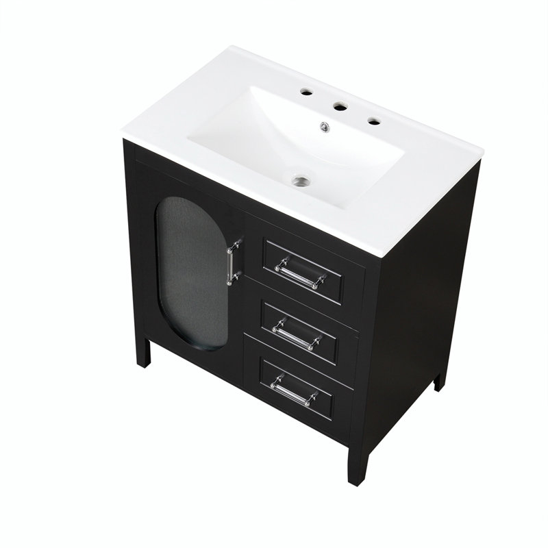 Meuble-lavabo simple 30 po avec plateau en céramique Sunjay