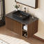 Meuble-lavabo flottant simple 30 po avec lavabo, meuble-lavabo mural avec vasque en pierre frittée noire, vasque en céramique, tablettes ouvertes et armoire-610633039-626462343