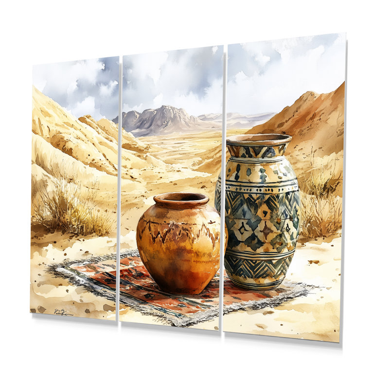 Art marocain brun, poterie, désert, sérénité - ensemble de décorations murales marocaines, Toile tendue