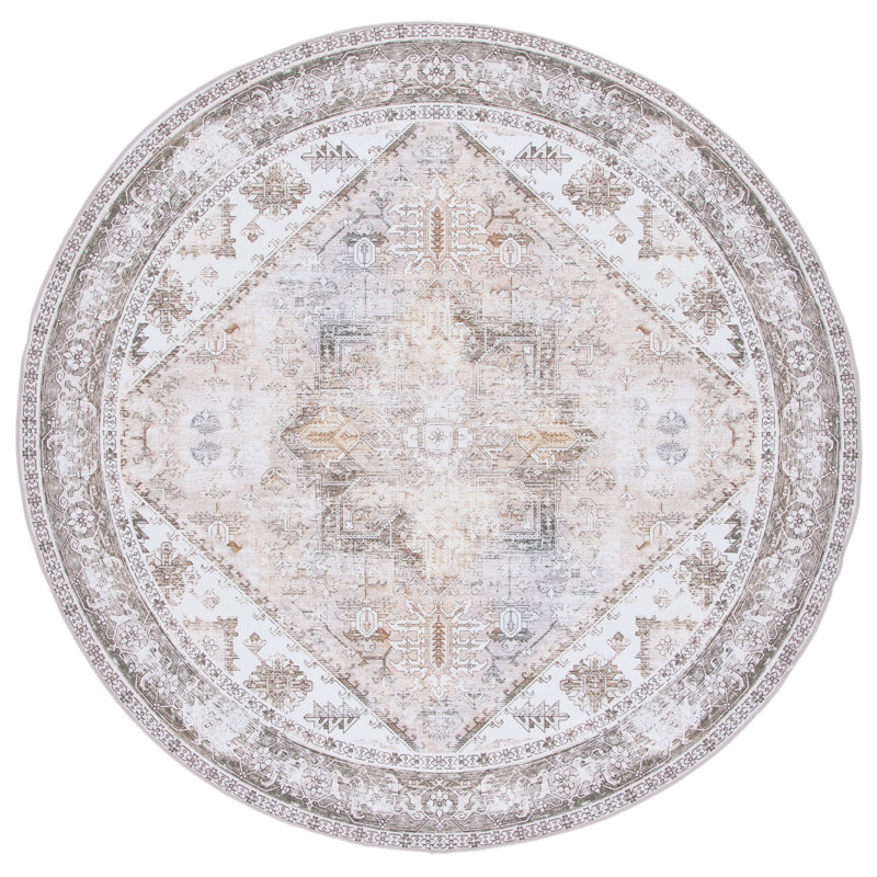 Delvalle Oriental Beige/Grey Area Rug, Round 8'