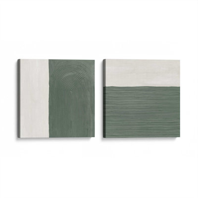 16" x 16" Textured Emerald Echoes, Set of 2 Print on Canvas in a White Frame