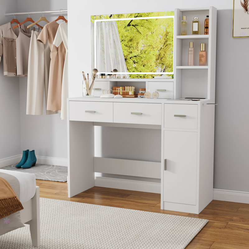 Dressing Table With LED 3-Colour Illuminated Mirror And Power Outlet