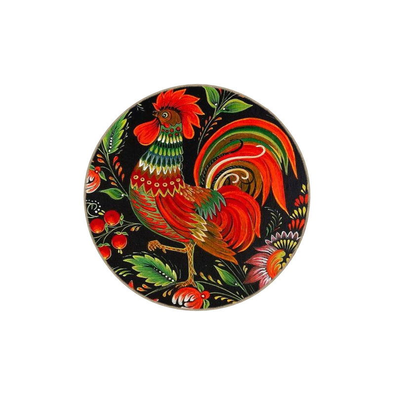 Black And Red Themed Rooster And Flower Rose Pattern Modern Decorative Carpet, Runner 3'4" x 9'11"