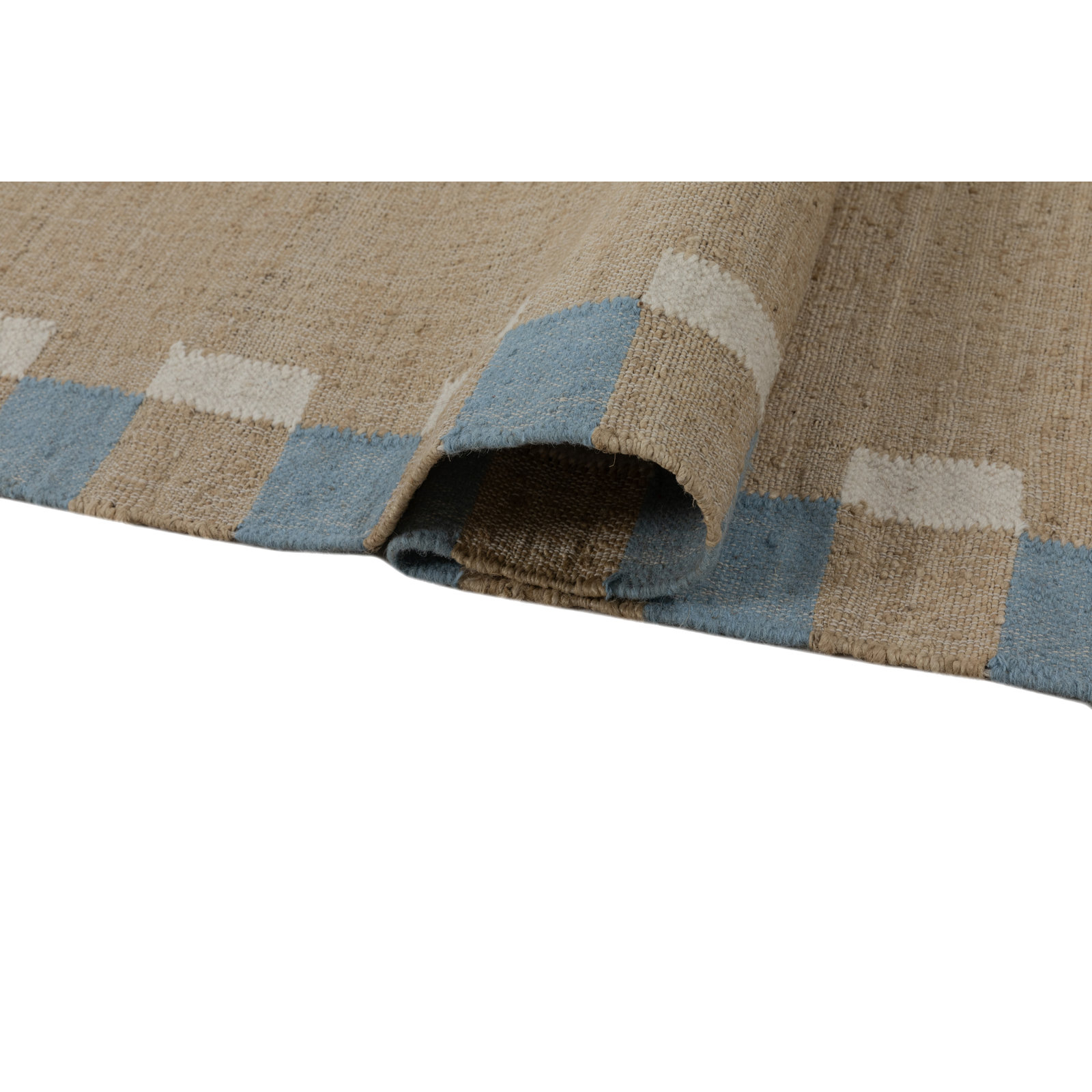 Heidi Flatweave Jute Checkered Scandinavian Rug, Blue, 2'6x8'