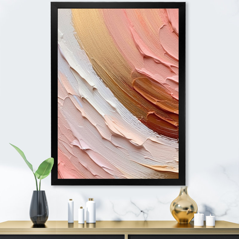«Peach and Gold Spiral Radiance - Abstract Spirals», art mural, H 32 po x l 24 po x P 1 po, Cadre simple noir