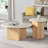 Round Faux Marble Top End Table With Wooden Curved Base In White And Oak