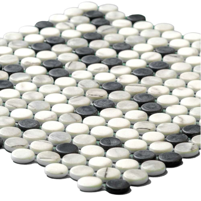 Eterna Penny 12"x12" Recycled Glass Mosaic Tile, Black/White
