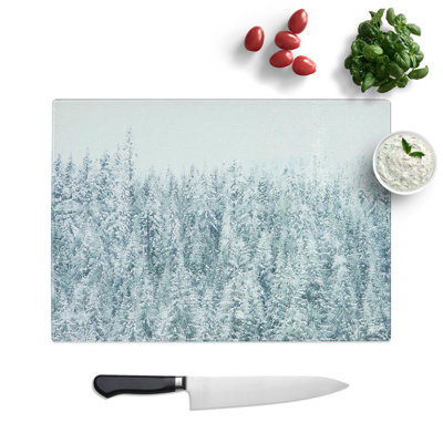 Tempered Glass Winter Forest Painting Chopping Board