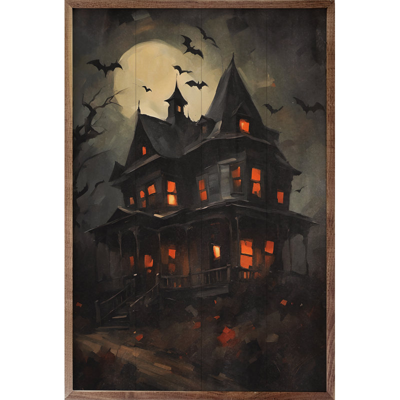 Maison hantée avec des chauves-souris, H 36 po x l 24 po