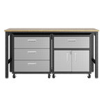 Fortress 72" W Workbench with 2 Mobile Garage Cabinets