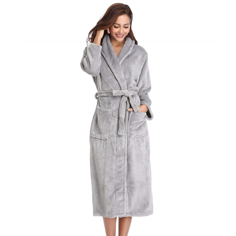 Aivyn Flannel Mid-Calf Bathrobe, L, Grey