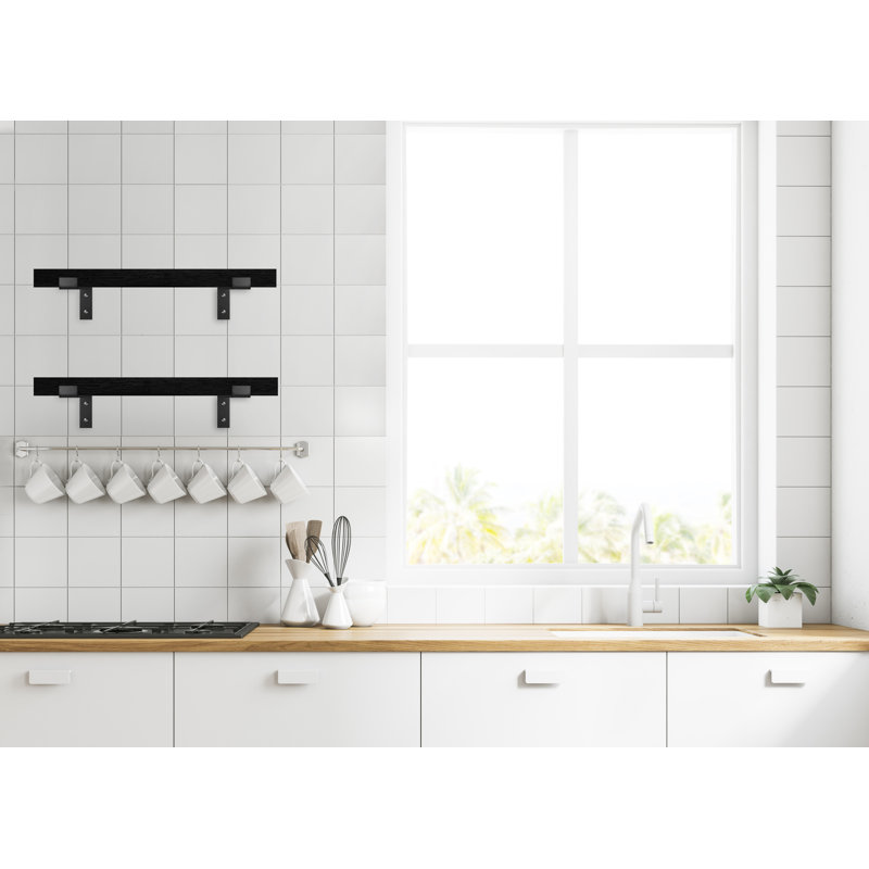 Emerald Lee 2 Piece Oak Solid Wood Bracket Shelf, 2" H x 19" W x 8" D