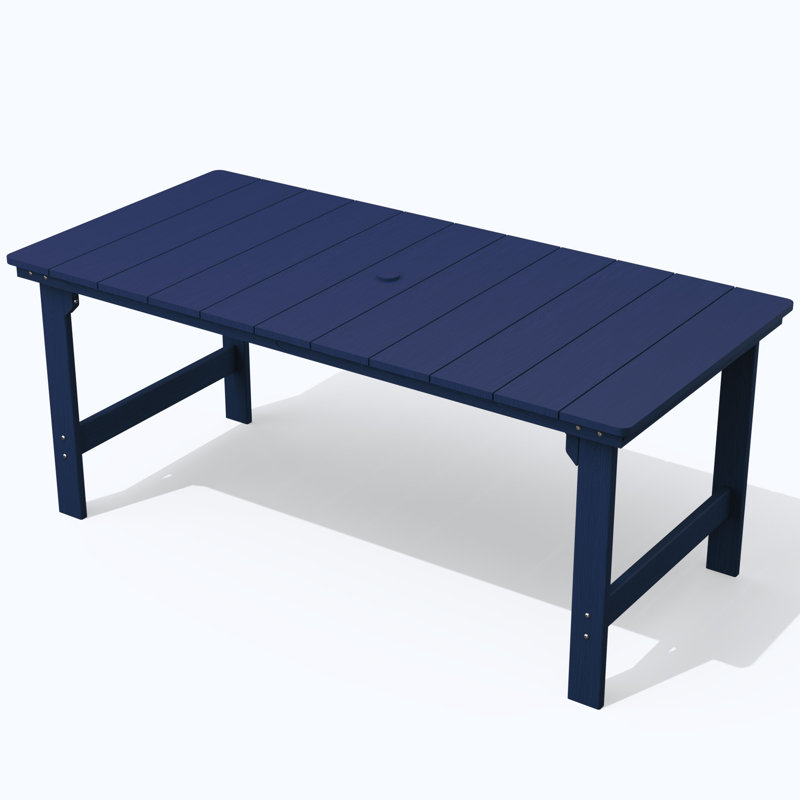 Harborview All-Weather HDPE Outdoor Patio Dining Table With Umbrella Hole, Blue
