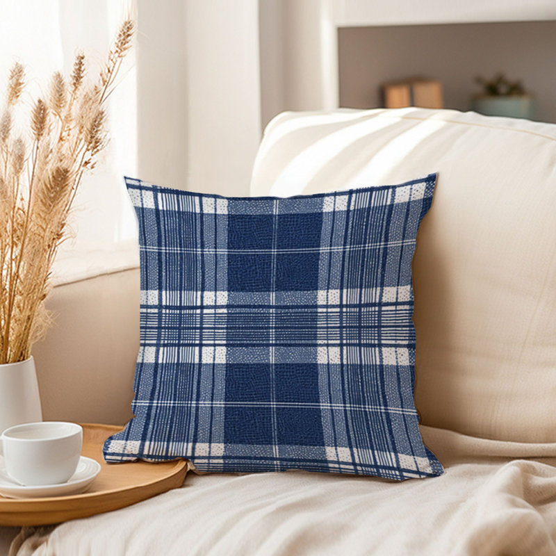 Abstract Navy Blue Plaid Pattern XI Modern, 18" H x 18" W