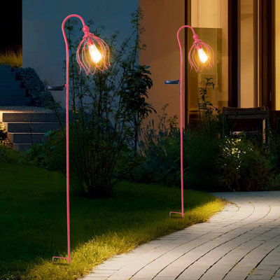 Paquet de 2 lumières de chemin à fleurs solaires roses - Piquets de jardin à DEL, lumières de chemin de cour décoratives, pour patio, pelouse et ambiance extérieure, décoration extérieure