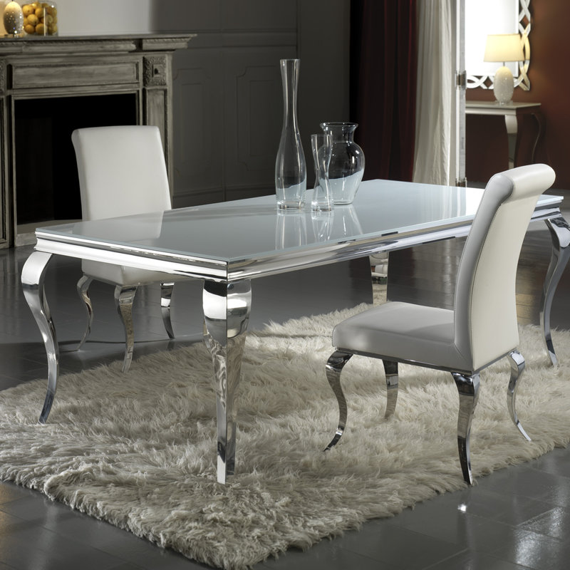 Baldwin Glass Top Metal Base Dining Table, H76 x L208 x W108cm