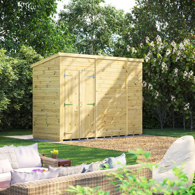 Powersheds 10 x 4ft Premium Pressure Treated Timber Windowless Pent Garden Shed, Double Doors
