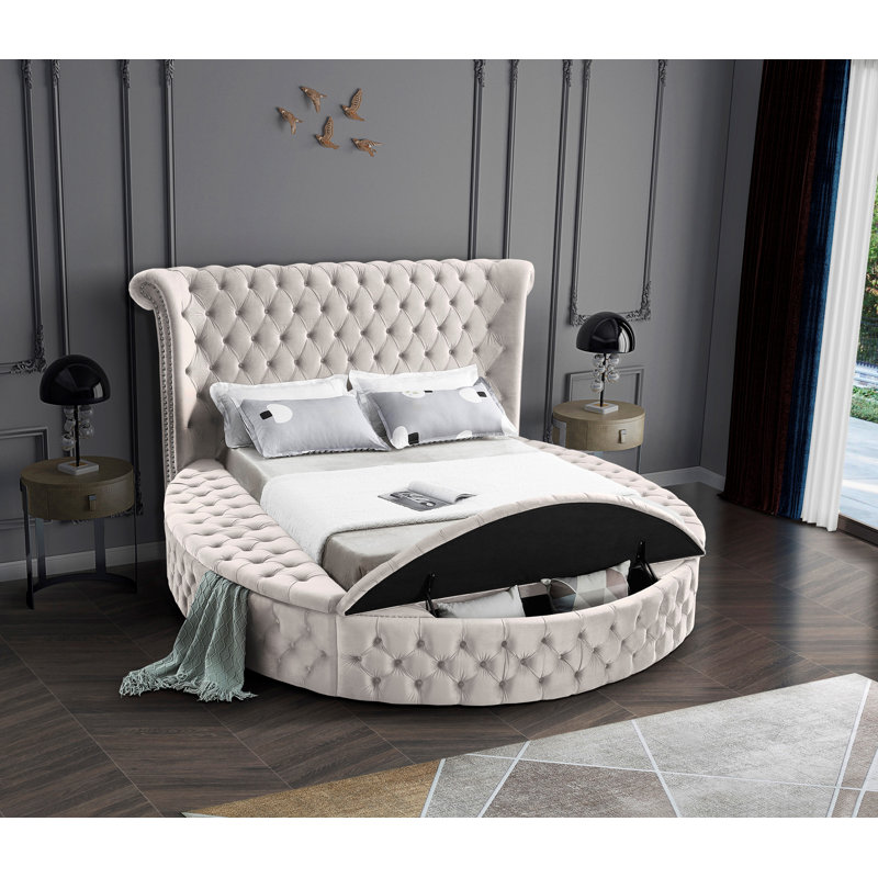 Dorgan Upholstered Wingback Bed, Cream Velvet, Full