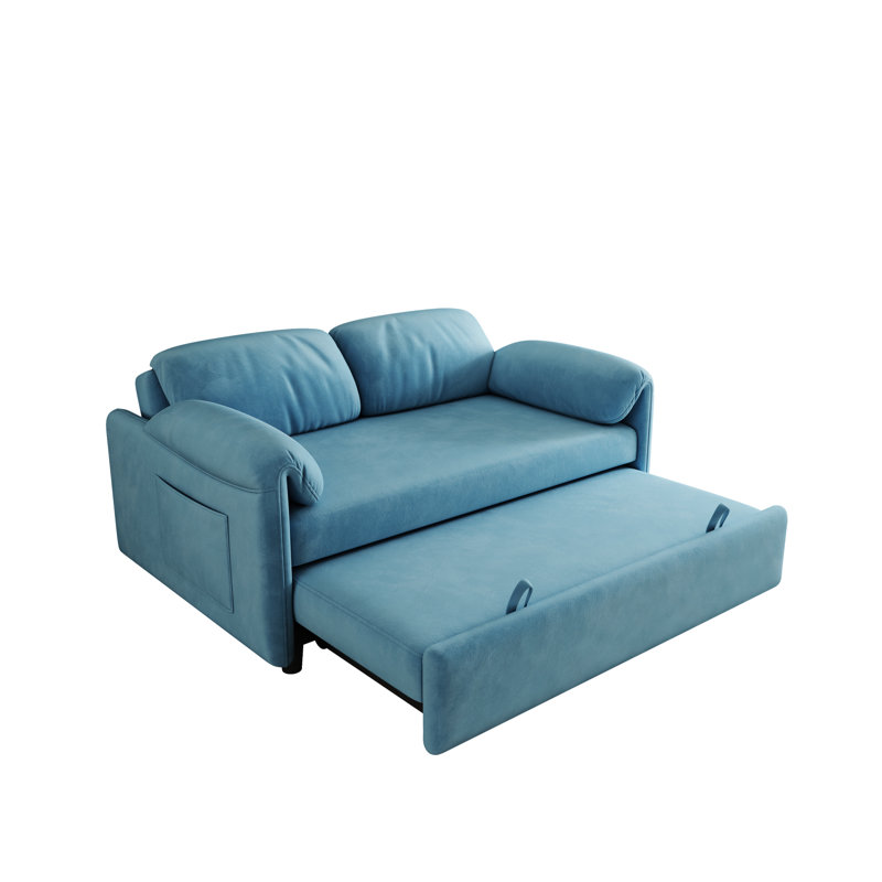 Lit en velours bleu de 54 pouces, convertible pour le confort de la maison, mode canapé confortable, commodité spacieuse pour le rangement du grand lit, choix de couleurs multiples. Espaces de vie convenables de 54 po, conversion facile en