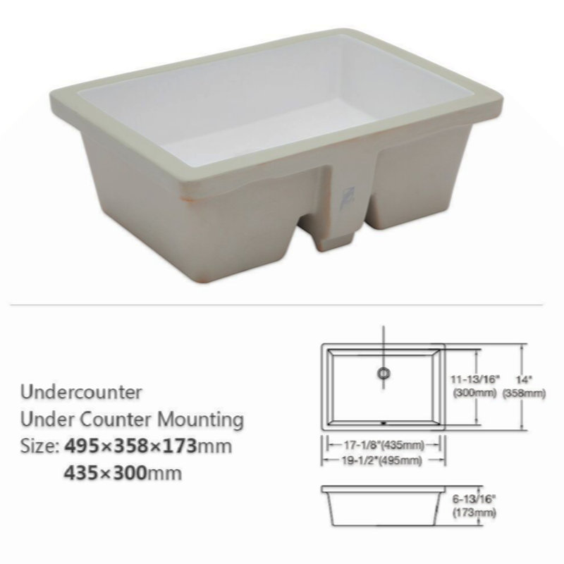 Lavabo de salle de bain rectangulaire en céramique avec trop-plein 19,5 "X14"