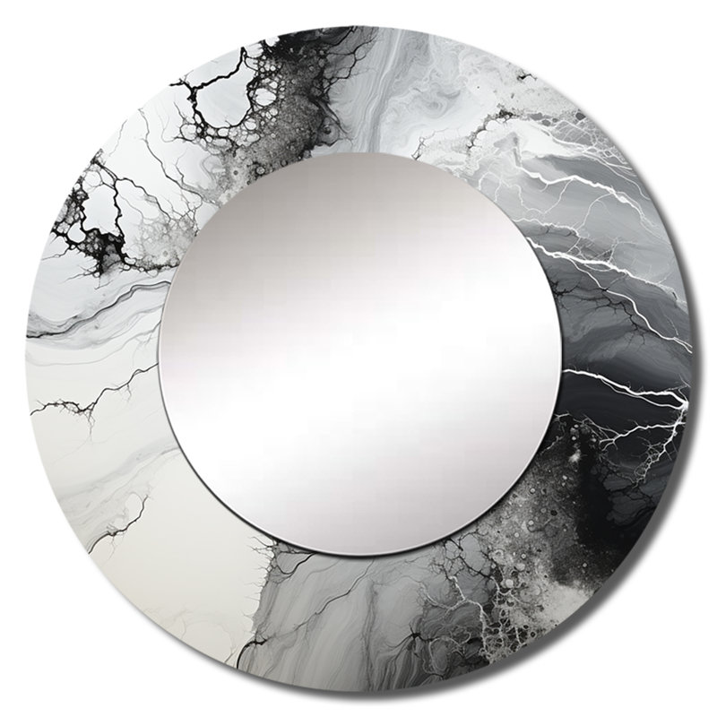 «Rohana», encre liquide noire et blanche de Rohana - miroir décoratif à encre liquide, 36 po x 36 po