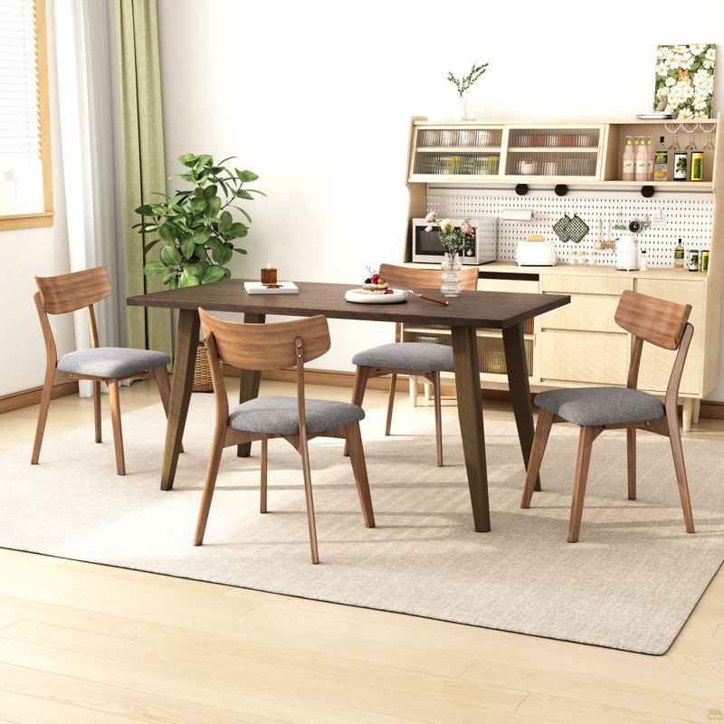 Upholstered Dining Chairs (Set Of 4), Gray, Walnut