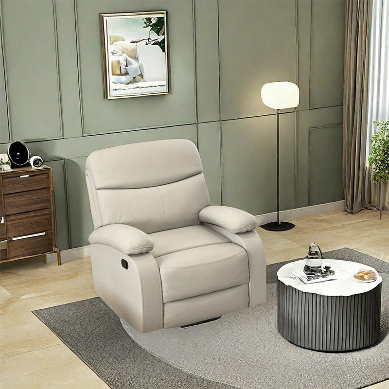 Sejal Faux Leather Recliner, Beige Faux Leather