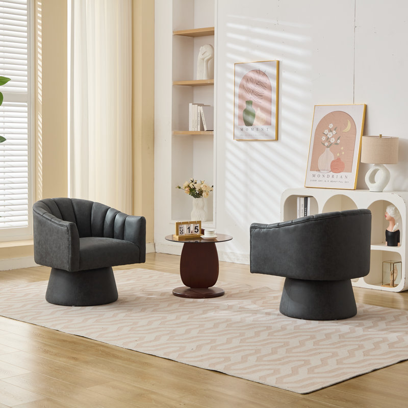 Fauteuil demi-tonneau pivotant en similicuir, 2, Similicuir noir