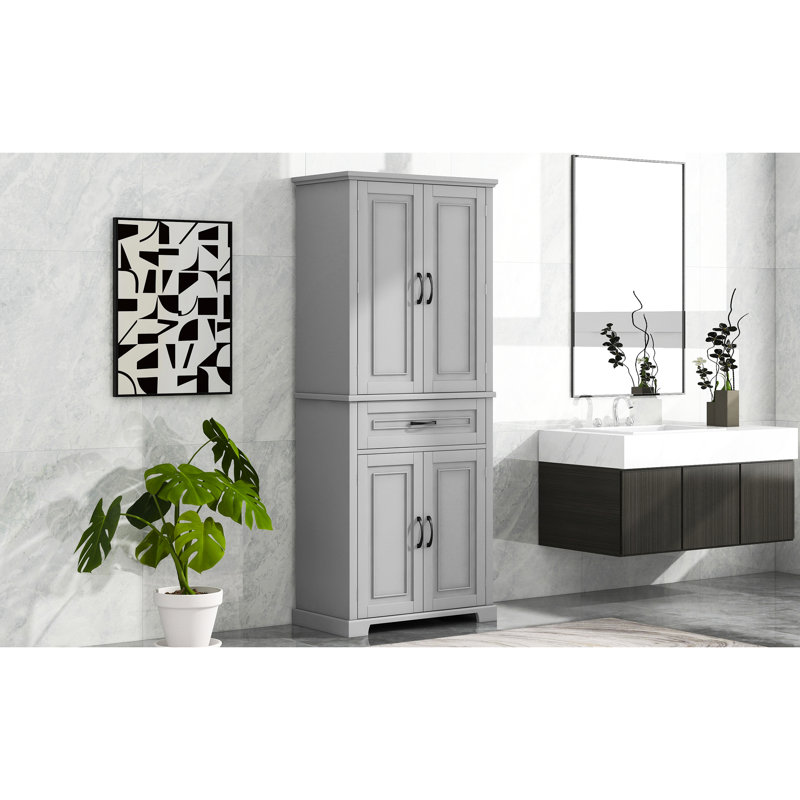 Armoire de salle de bain grise, portes, tiroir, tablette réglable, matériaux de rangement grande capacité, Gris