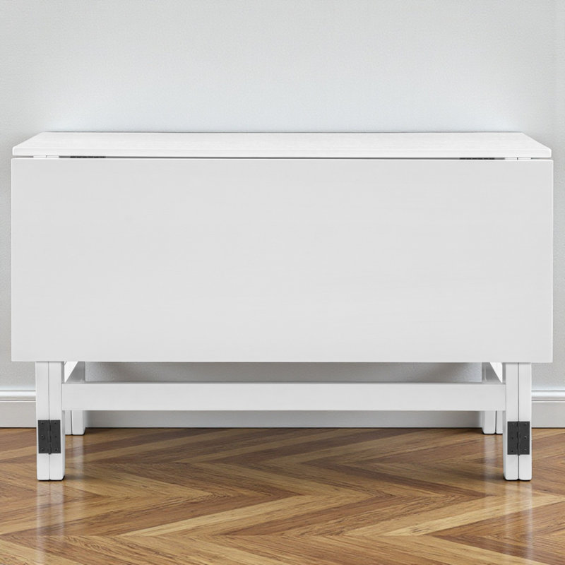 Extendable Dining Table With Drop Leaf, Rectangular, Modern Farmhouse Style, White