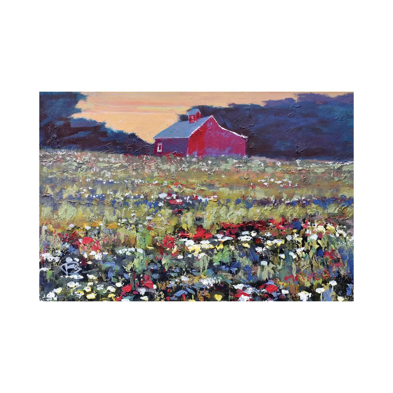 Red Barn And Flowers 1 Piece Wall Art on Canvas, 20.32 cm H x 30.48 cm W, Wrapped Canvas