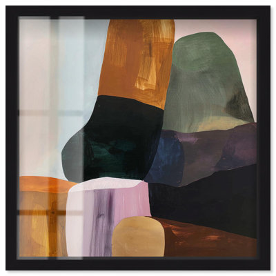 «Stacked Rocks I Shadowbox Print», art mural Boho par Art Remedy, cadre noir, 31 x 31