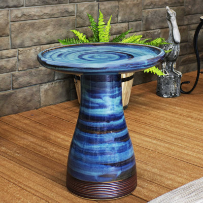 Baignoire pour oiseaux autoportante en céramique avec finition résistante aux rayons UV - Bleu Leominster