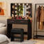 Ensemble de coiffeuse avec miroir lumineux et tabouret de coiffeuse, coiffeuse avec 2 tiroirs, bureau de coiffeuse pour chambre à coucher et vestiaire-1954624133-1979102693