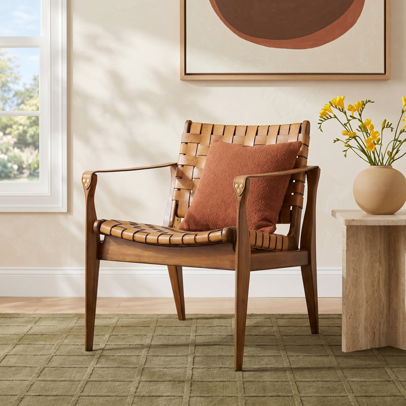 Kenan Upholstered Armchair, Brown Genuine Leather, Brown