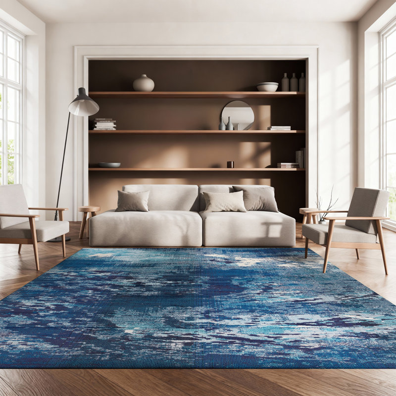 Tapis bleu clair / vert Etta, Navy/Ivory, Rectangle 10 pi x 14 pi