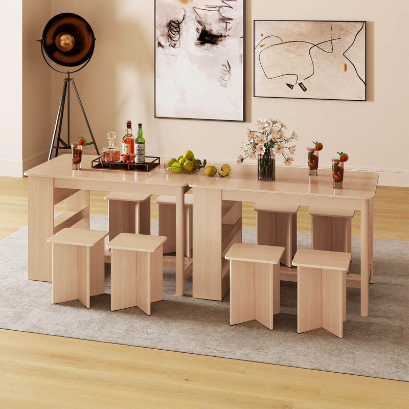 5 Pcs Dining Table Set With Storage Shelf Rectangular Kitchen Table With 4 Stools, Beige