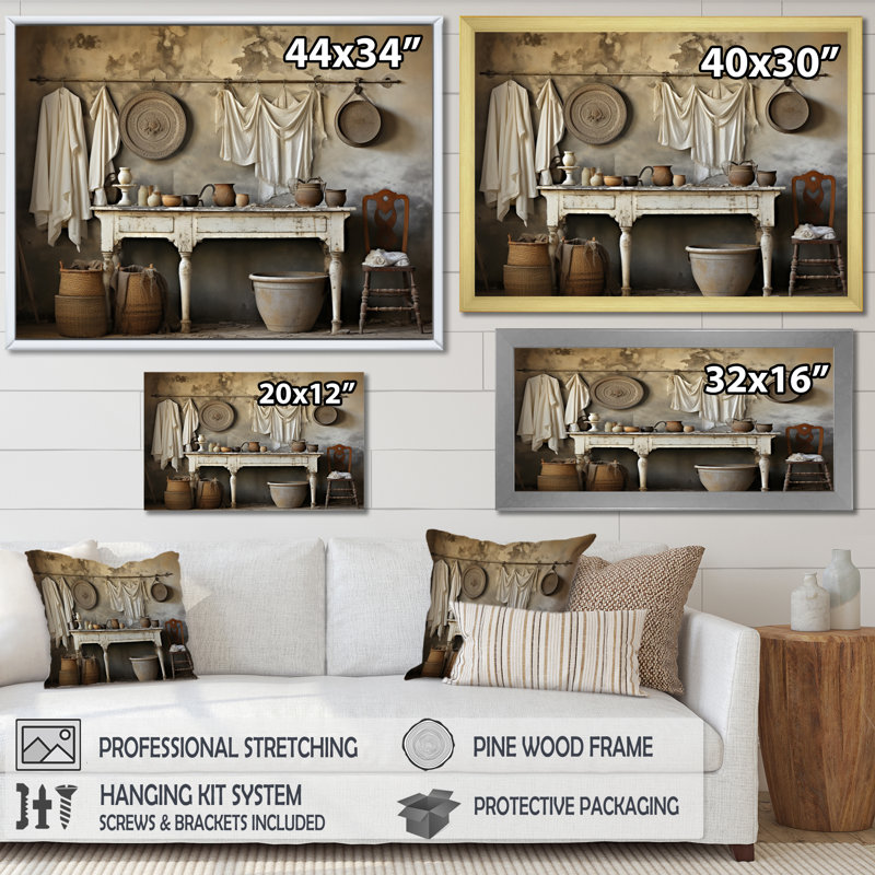 «Farmhouse Laundry Charm I», art mural «Laundry», H 16 po x l 32 po x P 1 po, Toile tendue