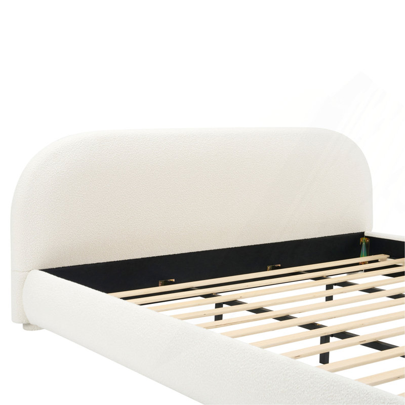 Lit tapissier en tissu de style crème, lit double simple de style moderne, très grand lit, King