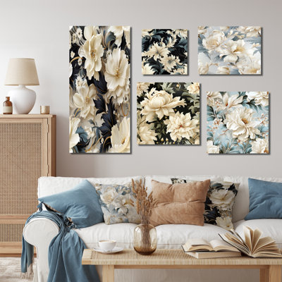 Brixham - ensemble de 5 reproductions d'art sur toile florales
