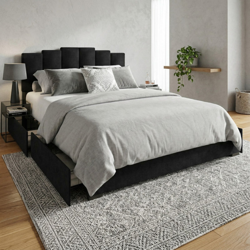 Lit plateforme avec rangement Cassonia, Grand, Noir