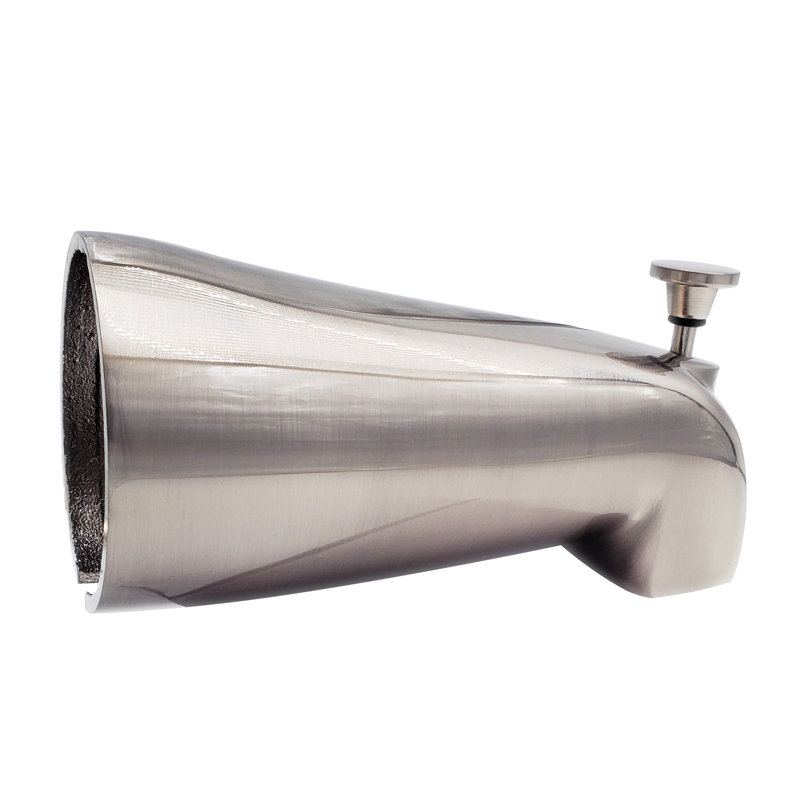 5-1/2" Reach Brass Wall Mount Bathtub Spout with Nose Diverter, Satin Nickel
