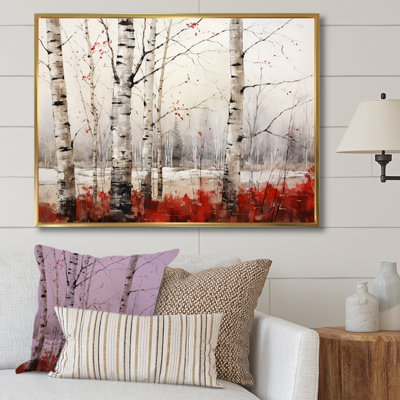 White And Red Birch Wood In Winter II On Canvas Print